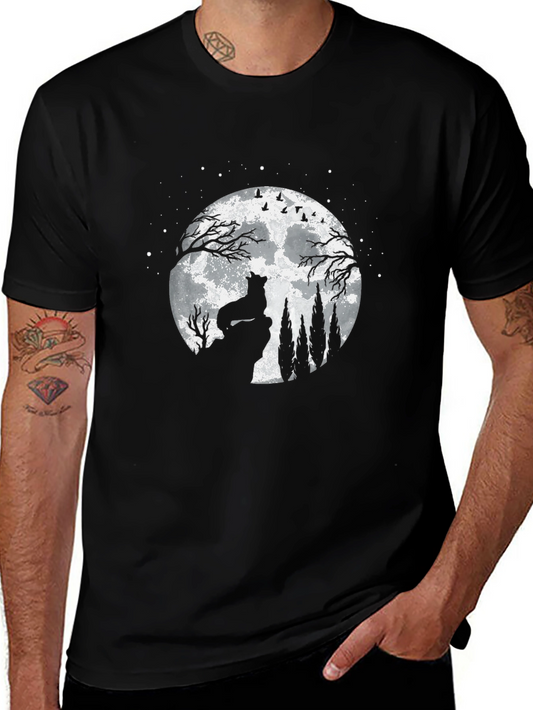 Wolf Moon Graphic Tee - Black Cotton T-Shirt