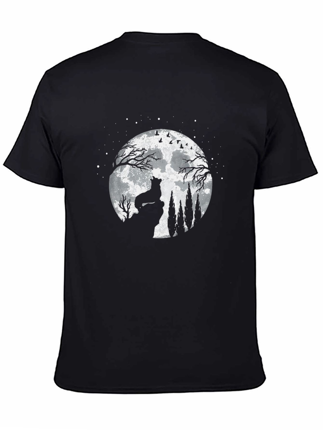 Wolf Moon Graphic Tee - Black Cotton T-Shirt