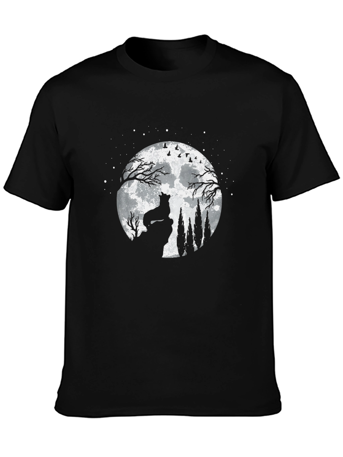 Wolf Moon Graphic Tee - Black Cotton T-Shirt