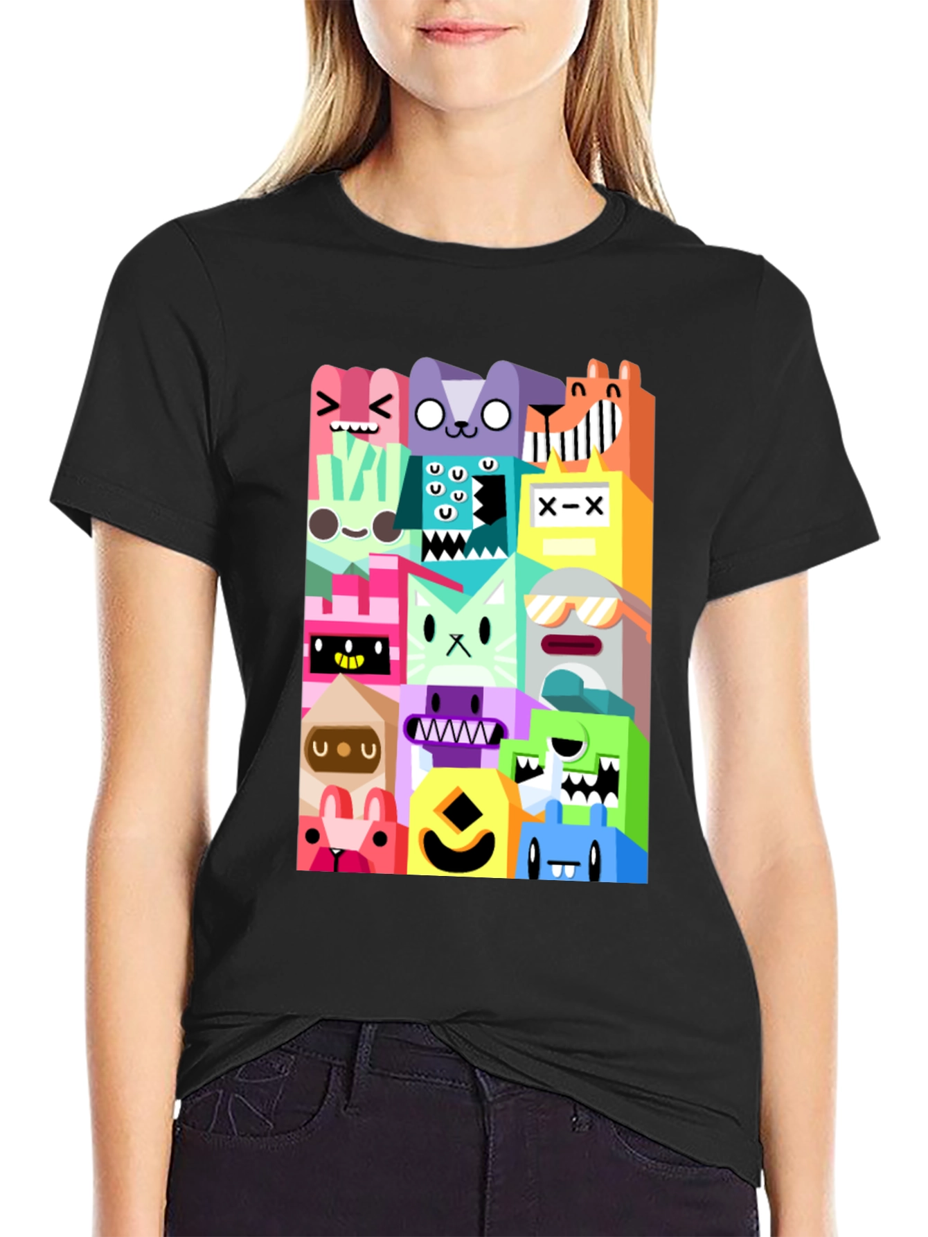 Funky Cartoon Character Black T-Shirt