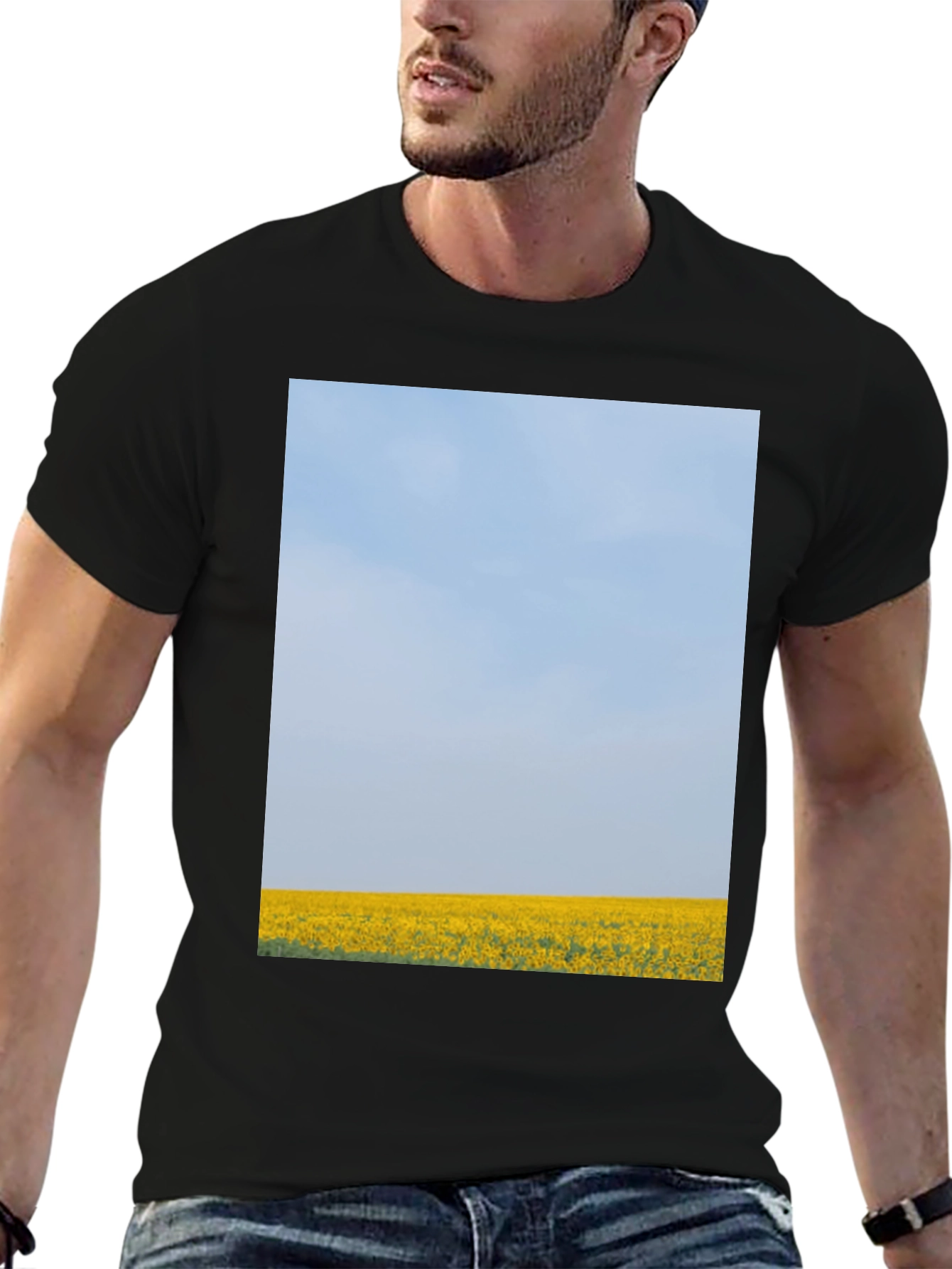 Scenic Meadow Graphic Tee - Black Cotton T-Shirt