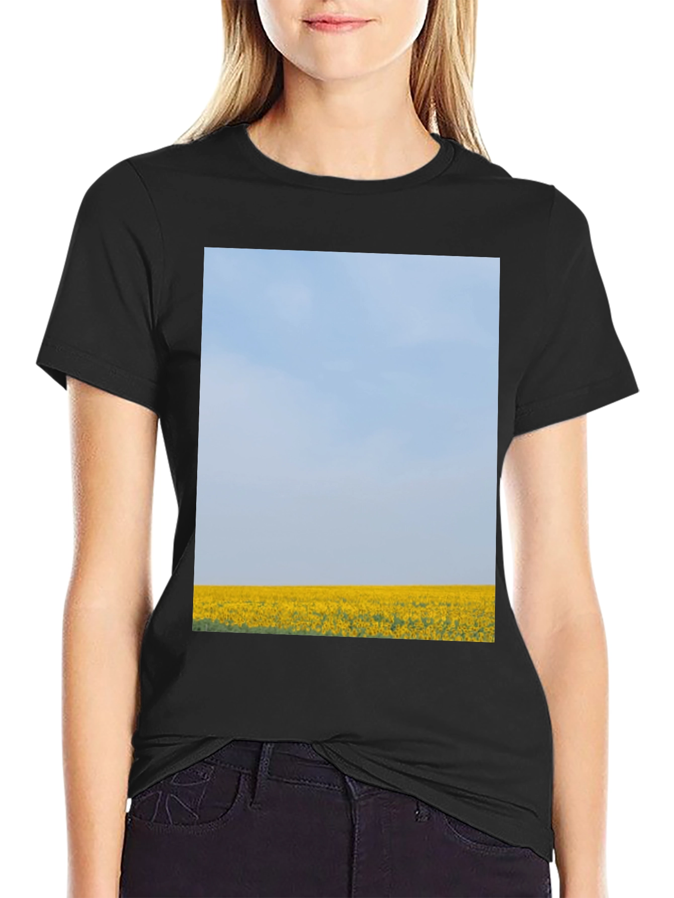Scenic Meadow Graphic Tee - Black Cotton T-Shirt
