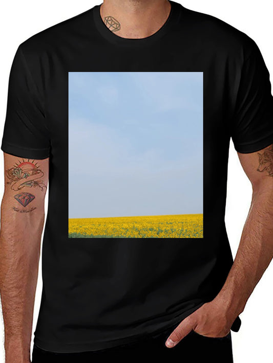 Scenic Meadow Graphic Tee - Black Cotton T-Shirt