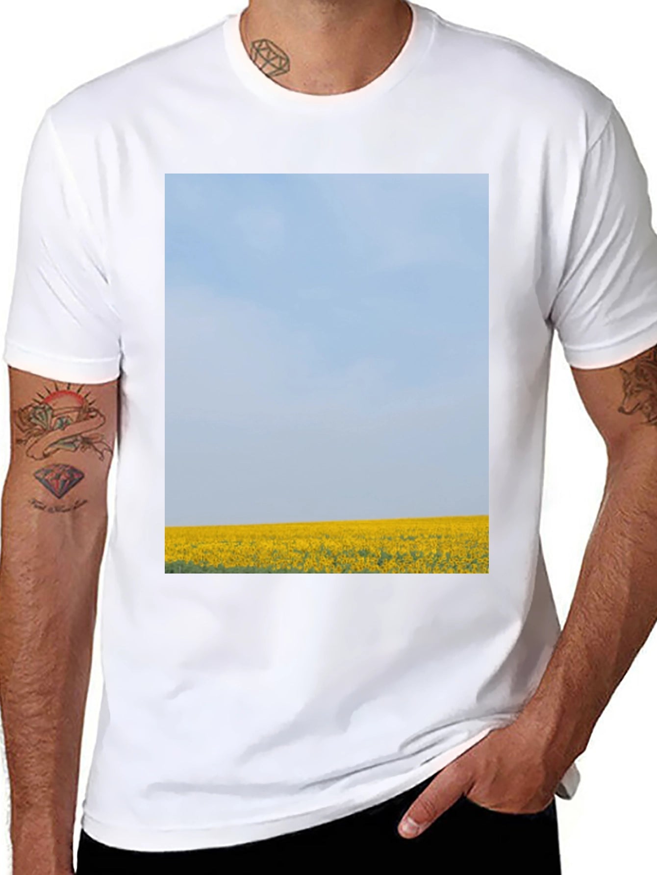 Scenic Meadow Graphic Tee - Black Cotton T-Shirt