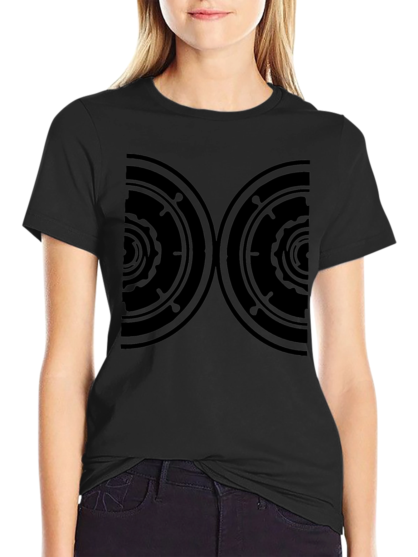 Mens Black Graphic Tee - Abstract Circle Design