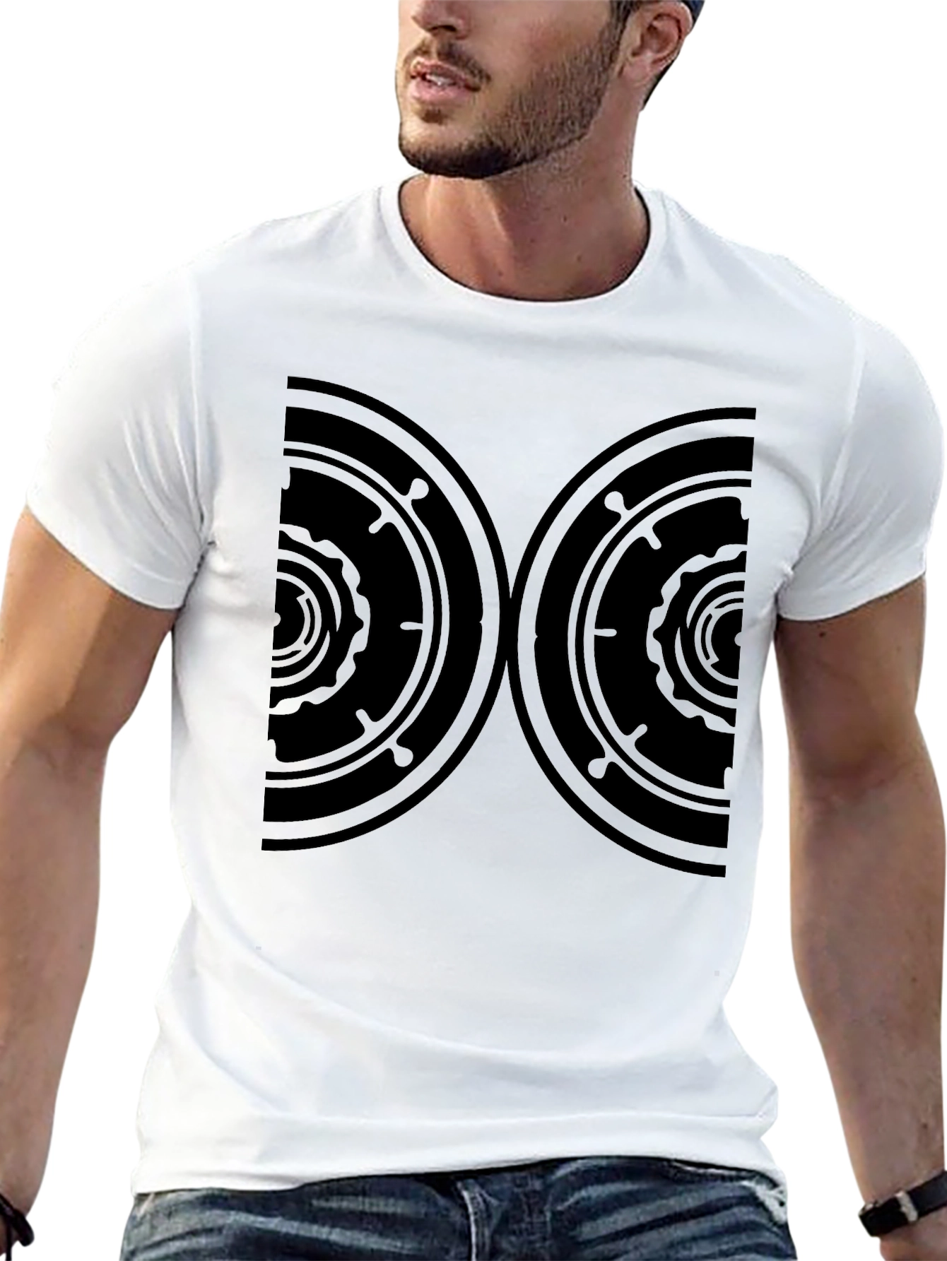 Mens Black Graphic Tee - Abstract Circle Design