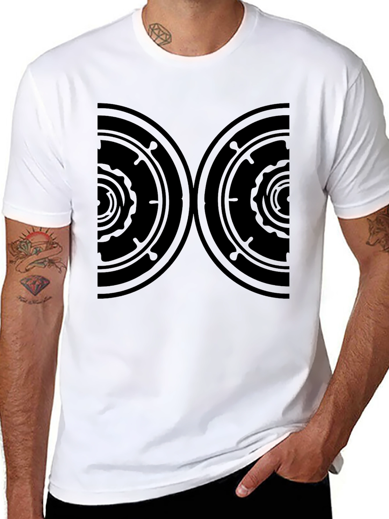 Mens Black Graphic Tee - Abstract Circle Design