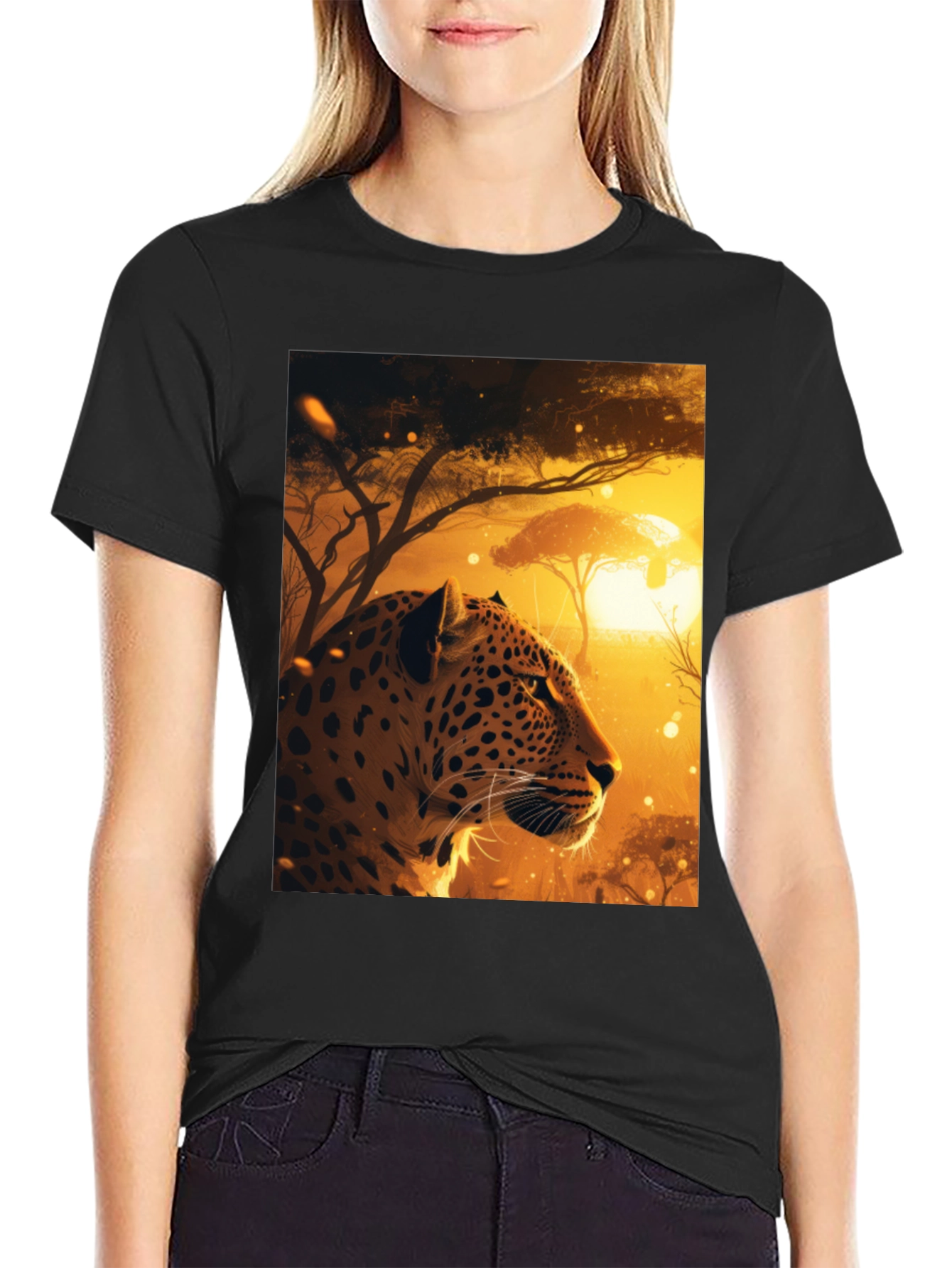 African Leopard Graphic Tee - Black