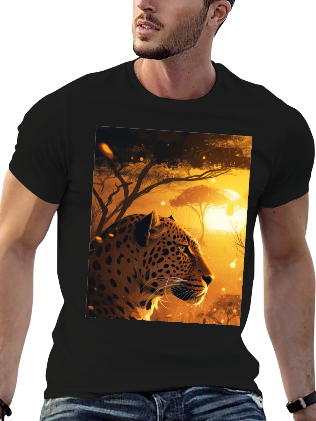 African Leopard Graphic Tee - Black