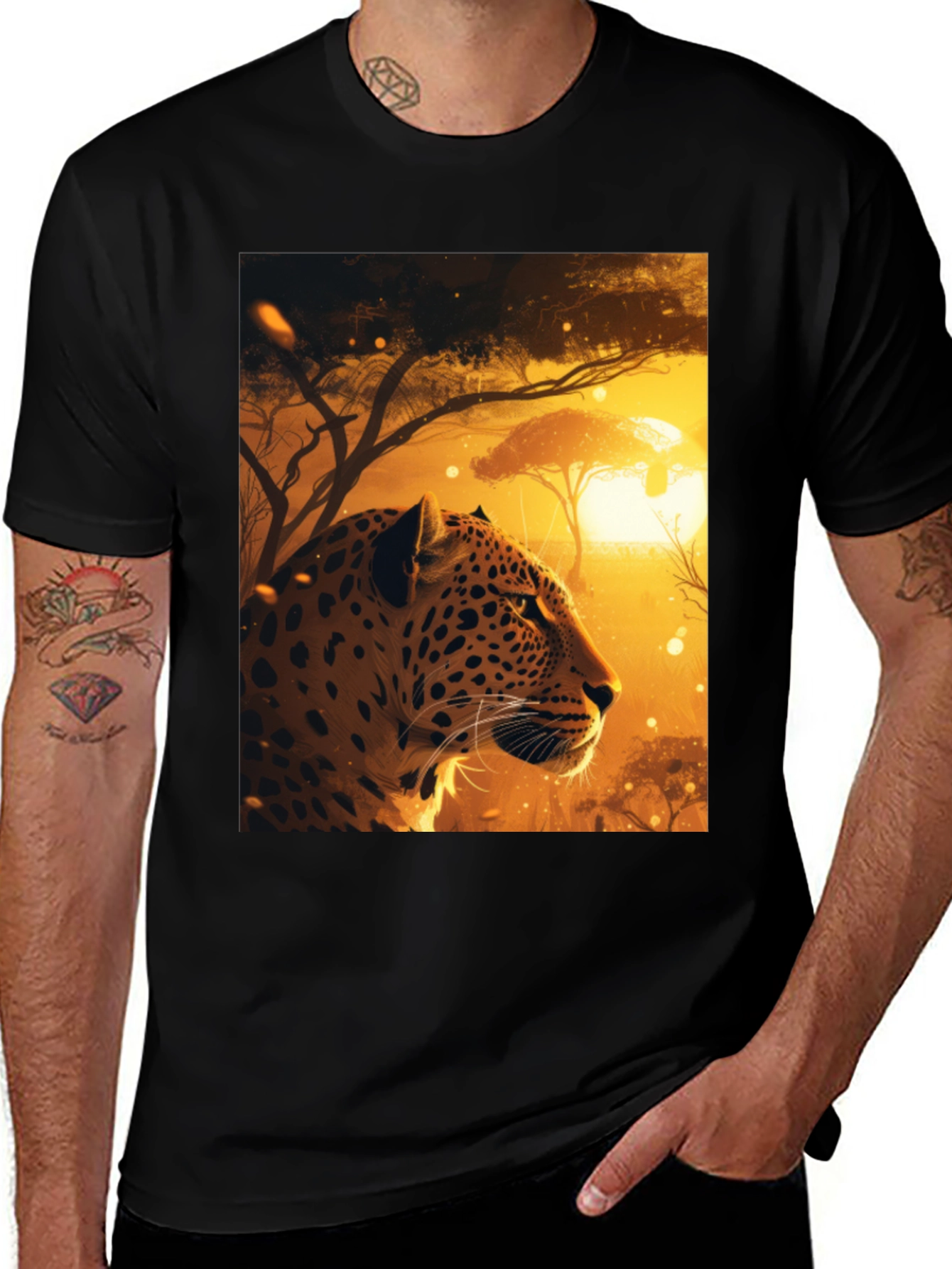 African Leopard Graphic Tee - Black