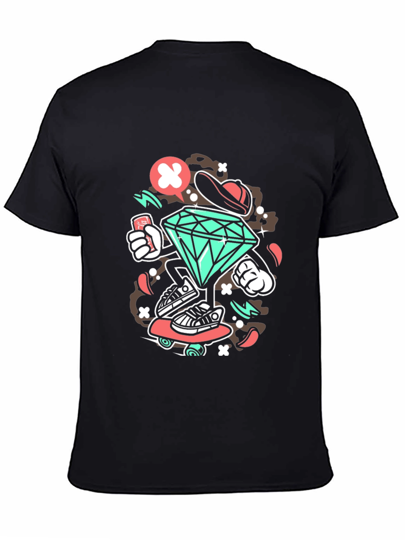Diamond Skater Graphic Print Black T-Shirt