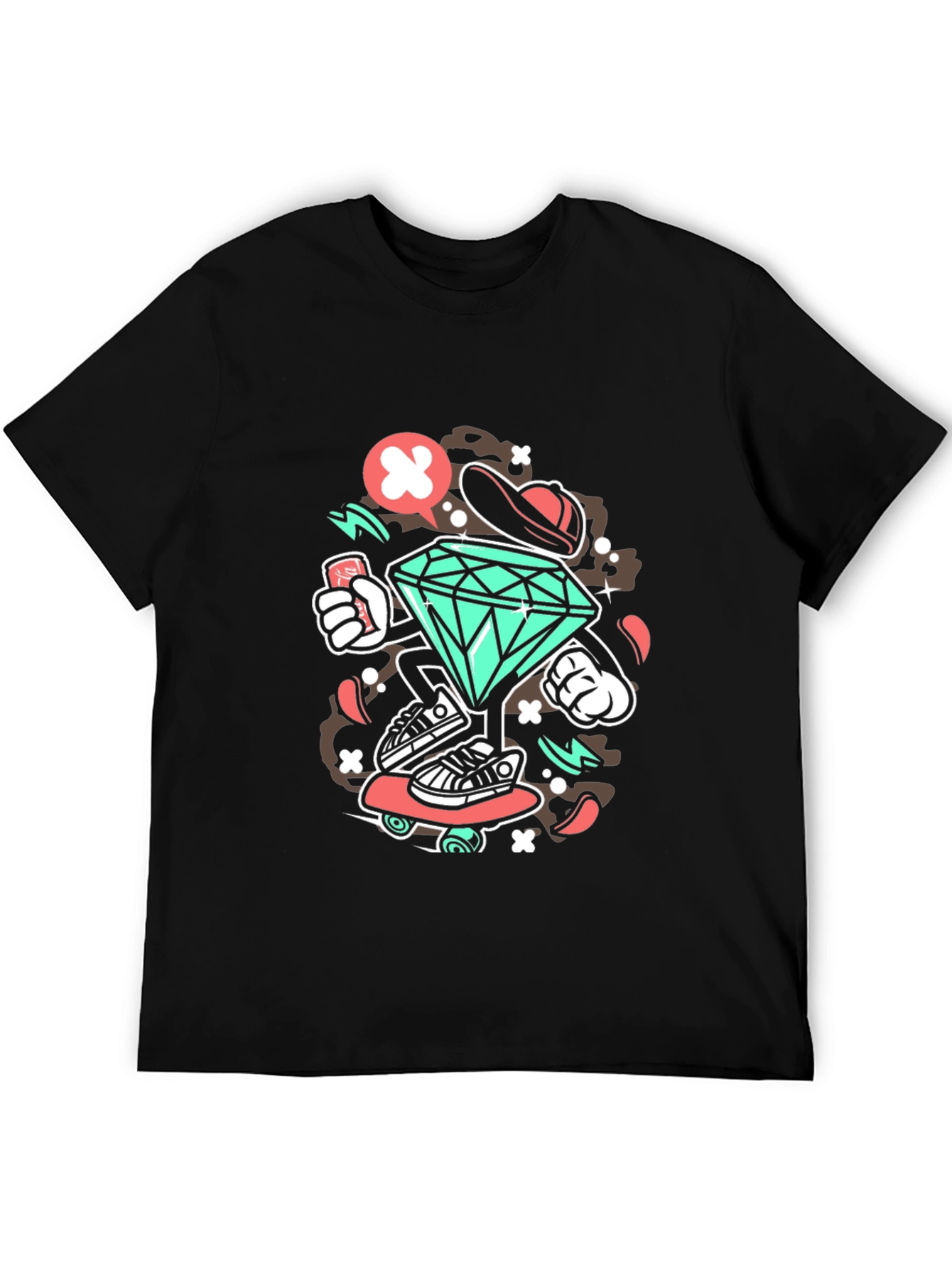 Diamond Skater Graphic Print Black T-Shirt