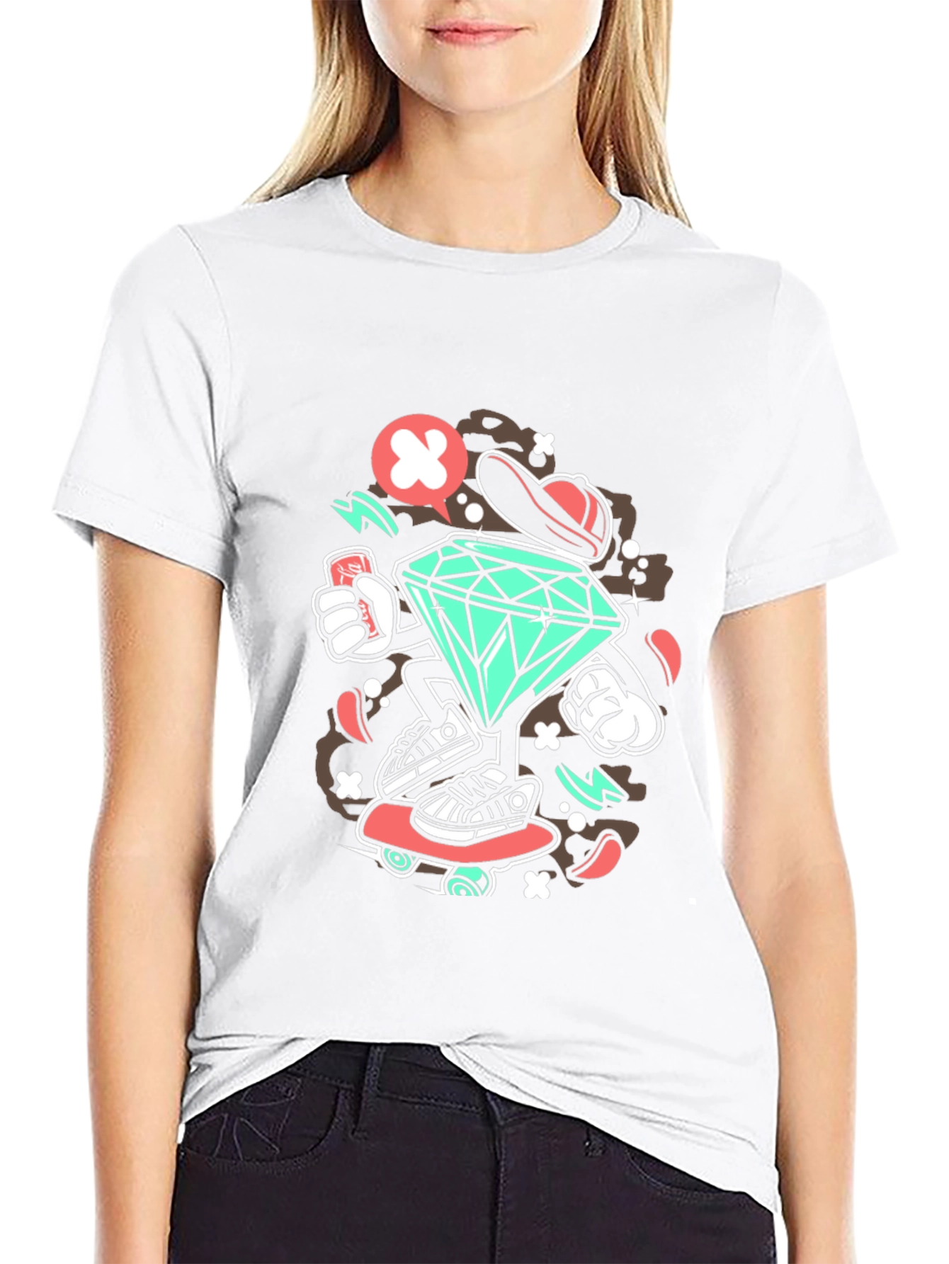 Diamond Skater Graphic Print Black T-Shirt