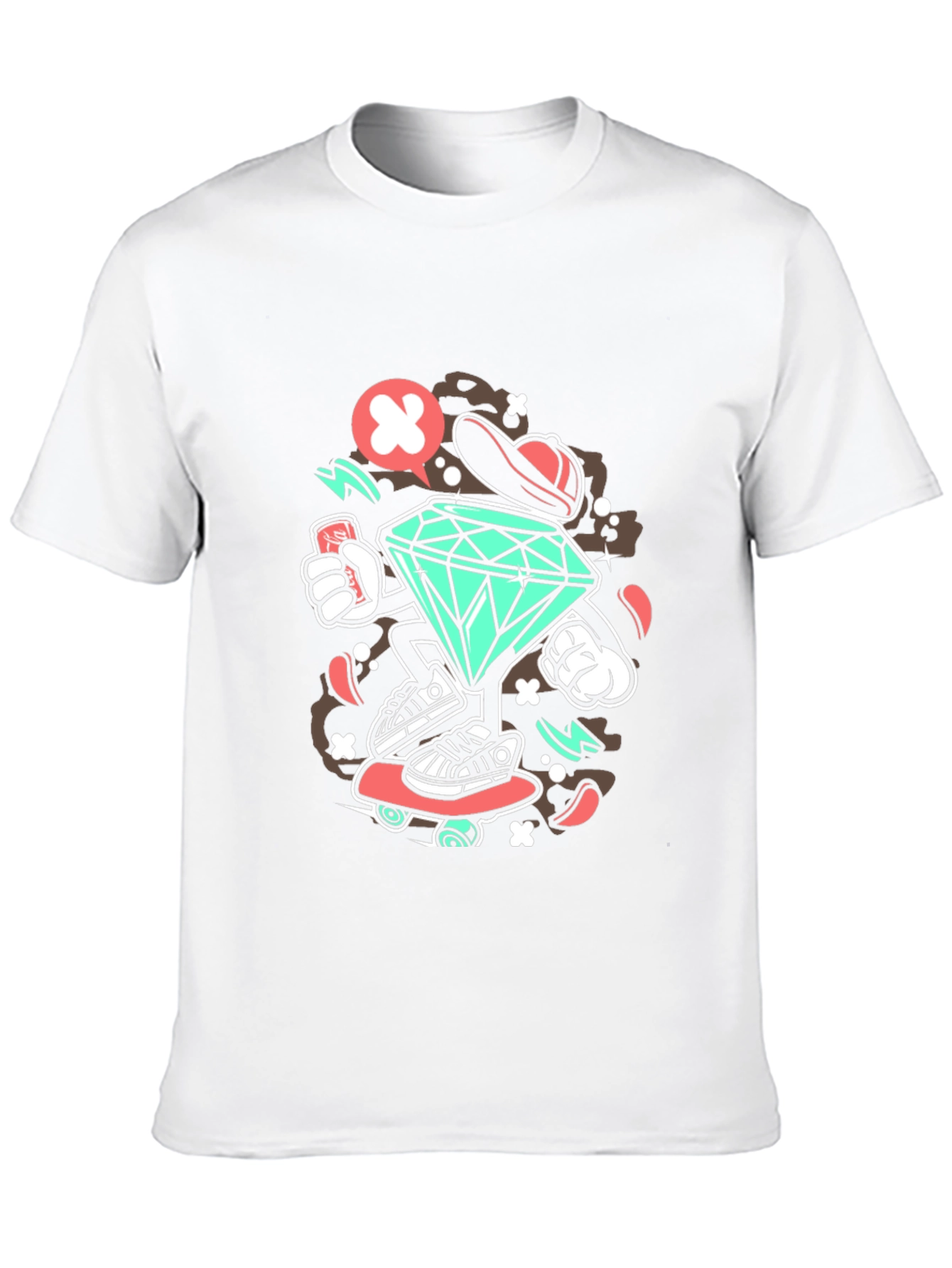 Diamond Skater Graphic Print Black T-Shirt