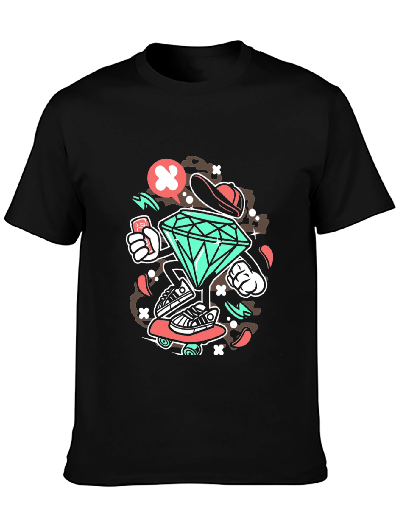 Diamond Skater Graphic Print Black T-Shirt