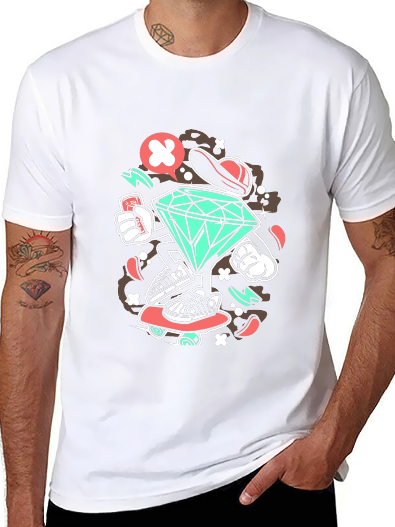 Diamond Skater Graphic Print Black T-Shirt
