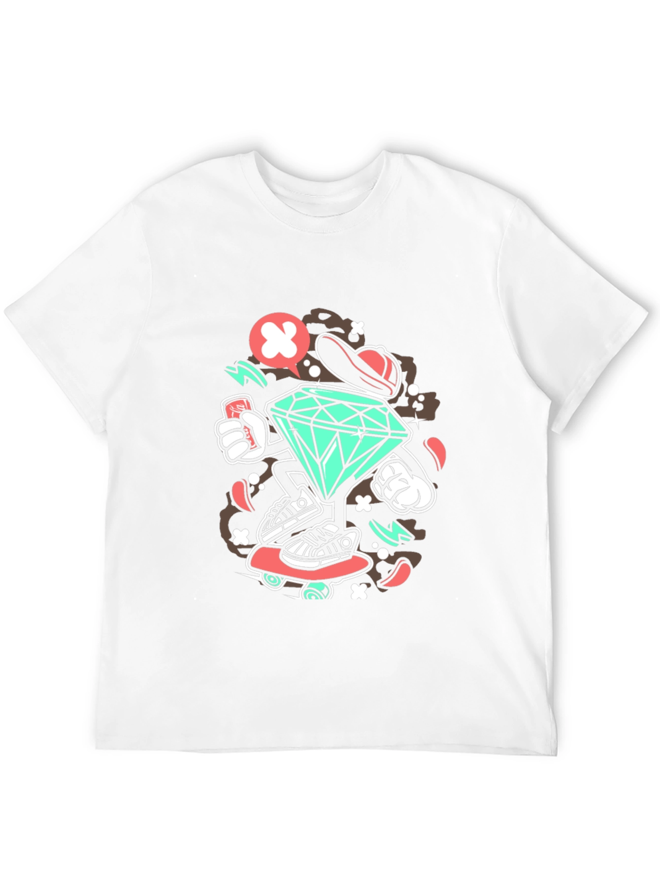 Diamond Skater Graphic Print Black T-Shirt