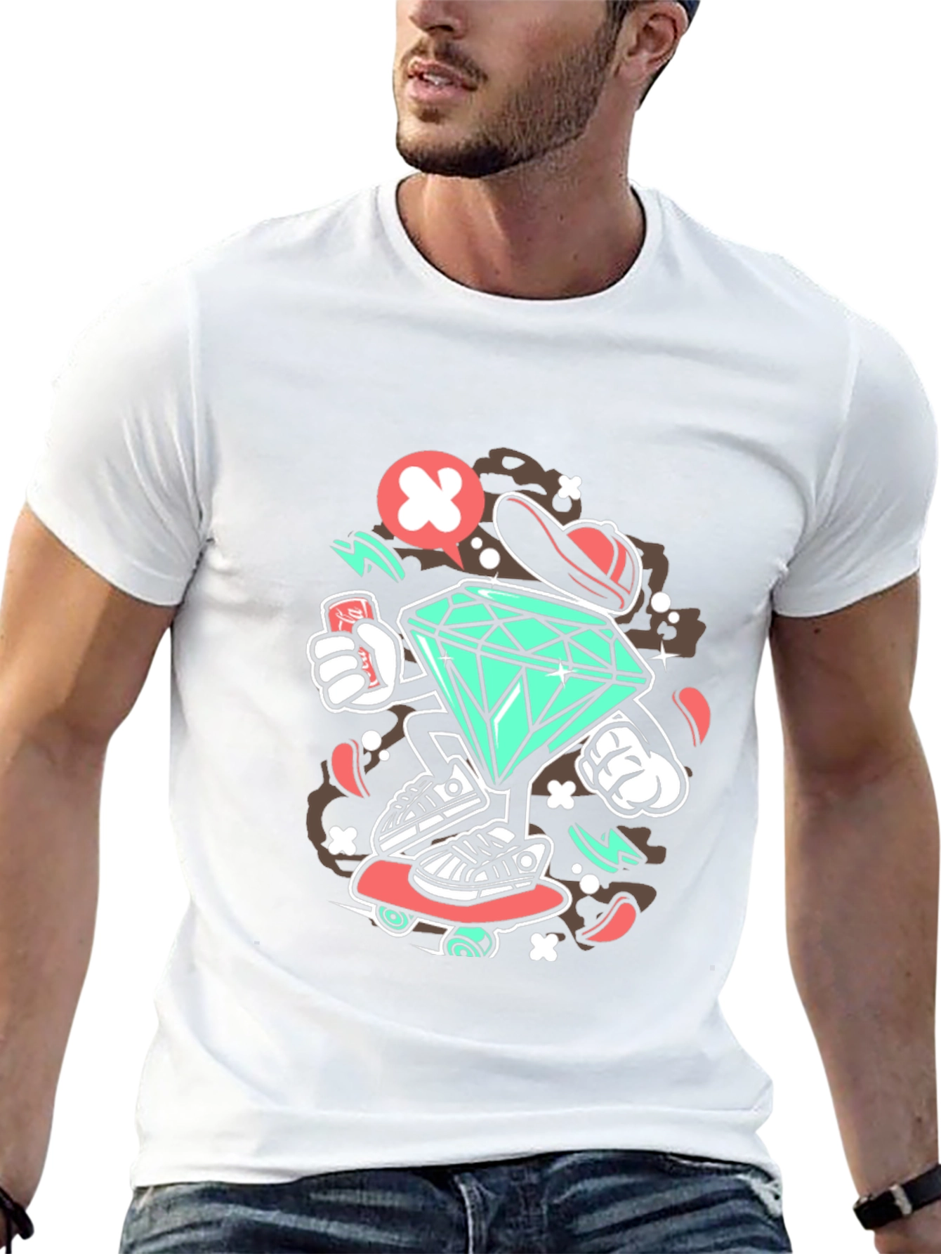 Diamond Skater Graphic Print Black T-Shirt