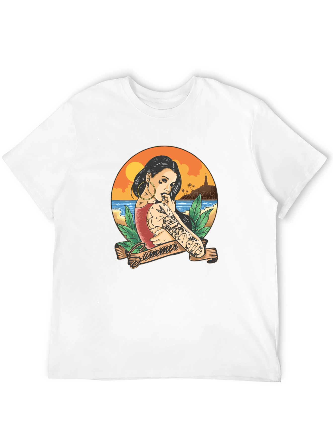 Summer Tattoo Girl Graphic T-Shirt - Black