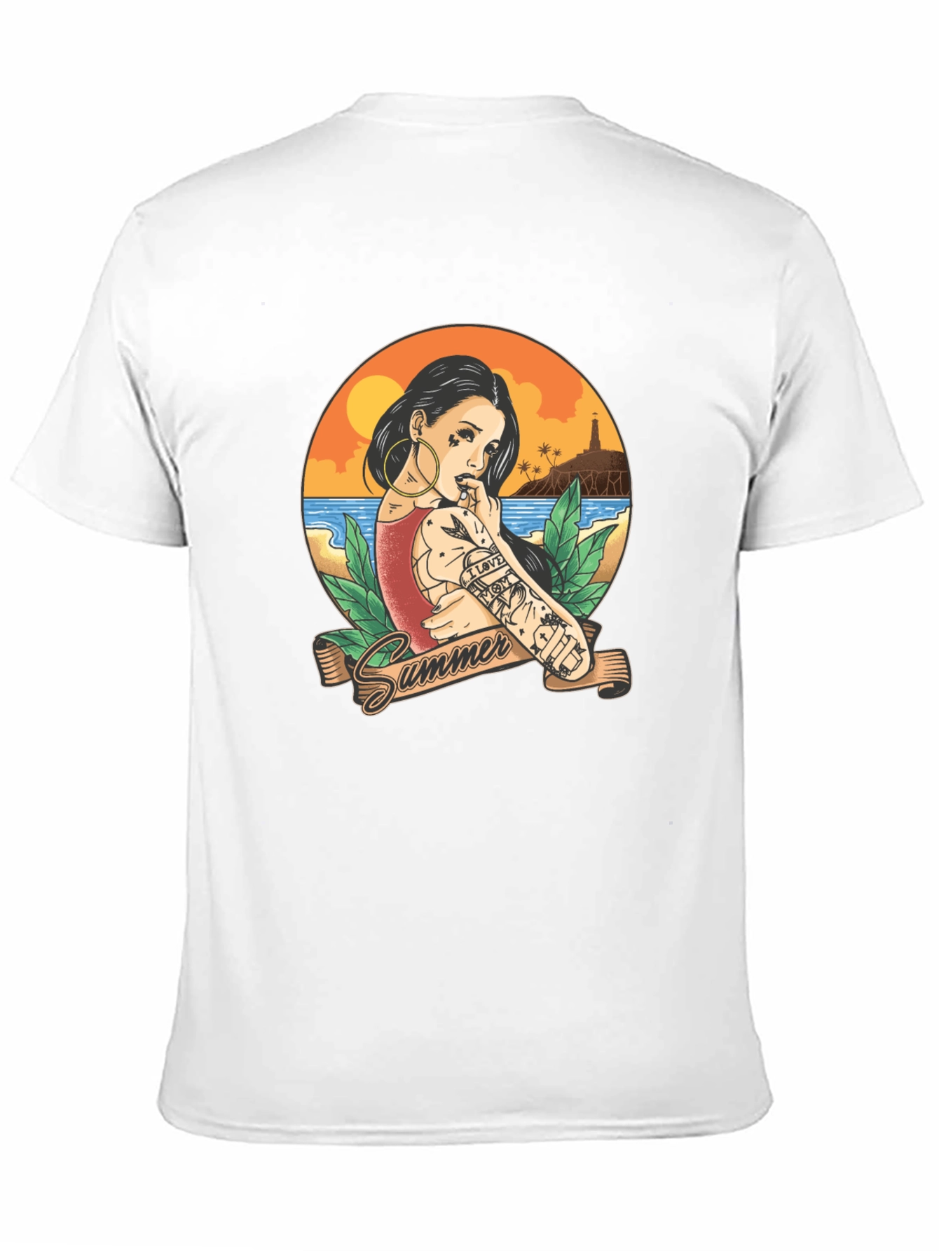 Summer Tattoo Girl Graphic T-Shirt - Black