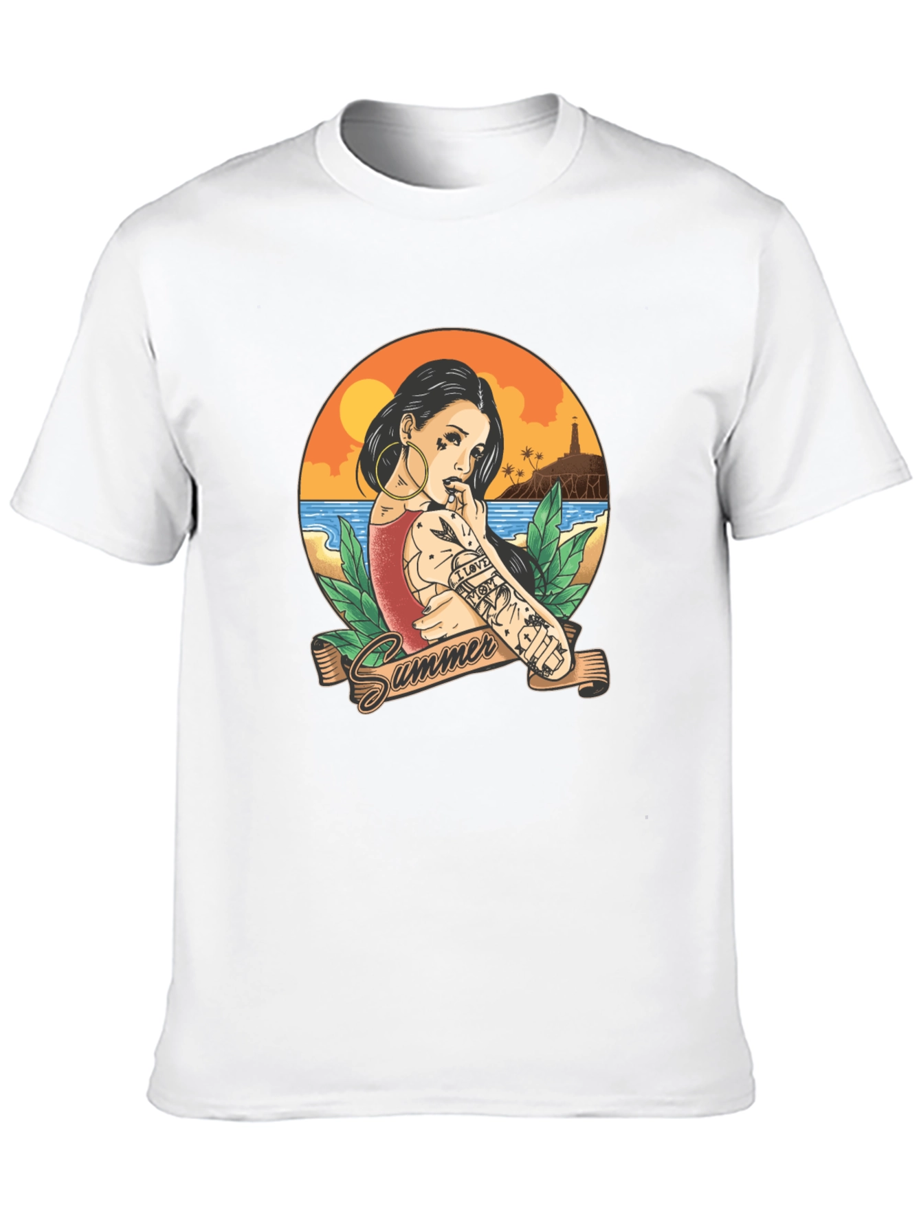 Summer Tattoo Girl Graphic T-Shirt - Black