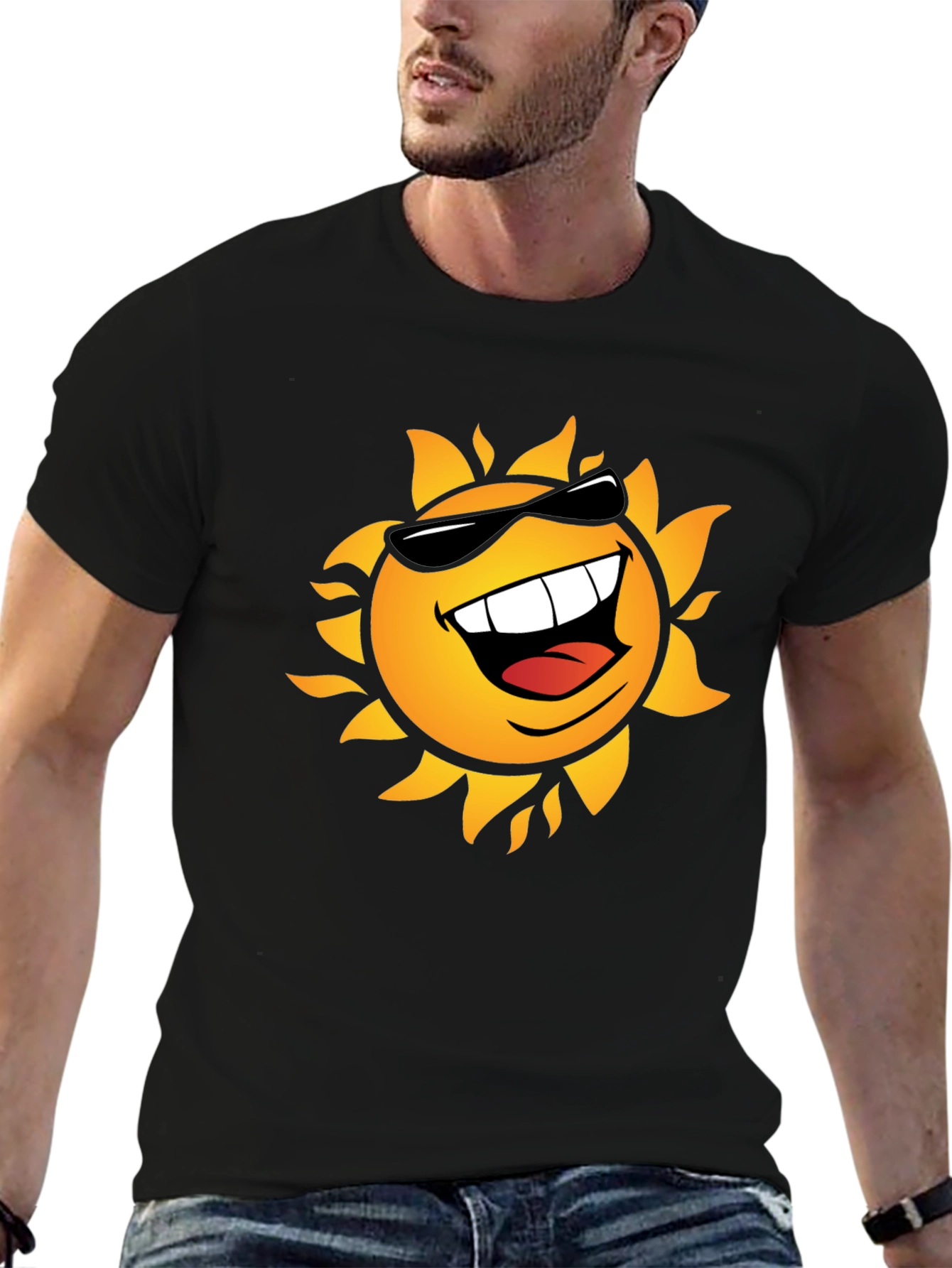 Smiling Sun Graphic Black T-Shirt