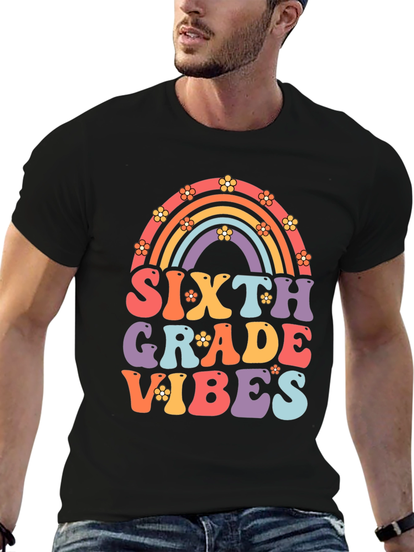 Sixth Grade Vibes Retro Rainbow T-Shirt