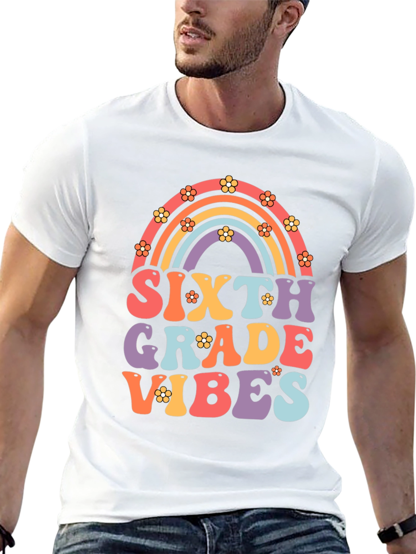 Sixth Grade Vibes Retro Rainbow T-Shirt