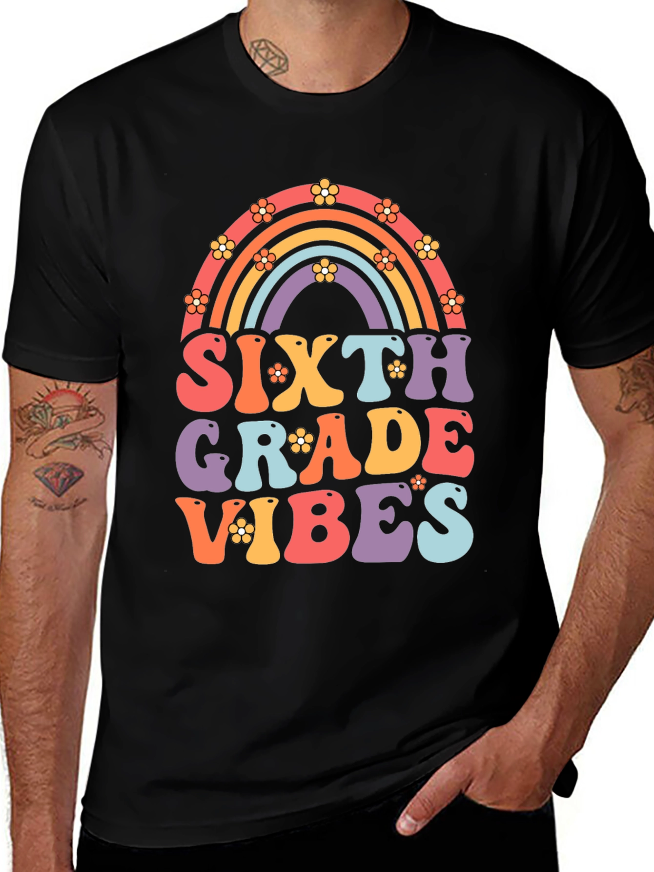Sixth Grade Vibes Retro Rainbow T-Shirt