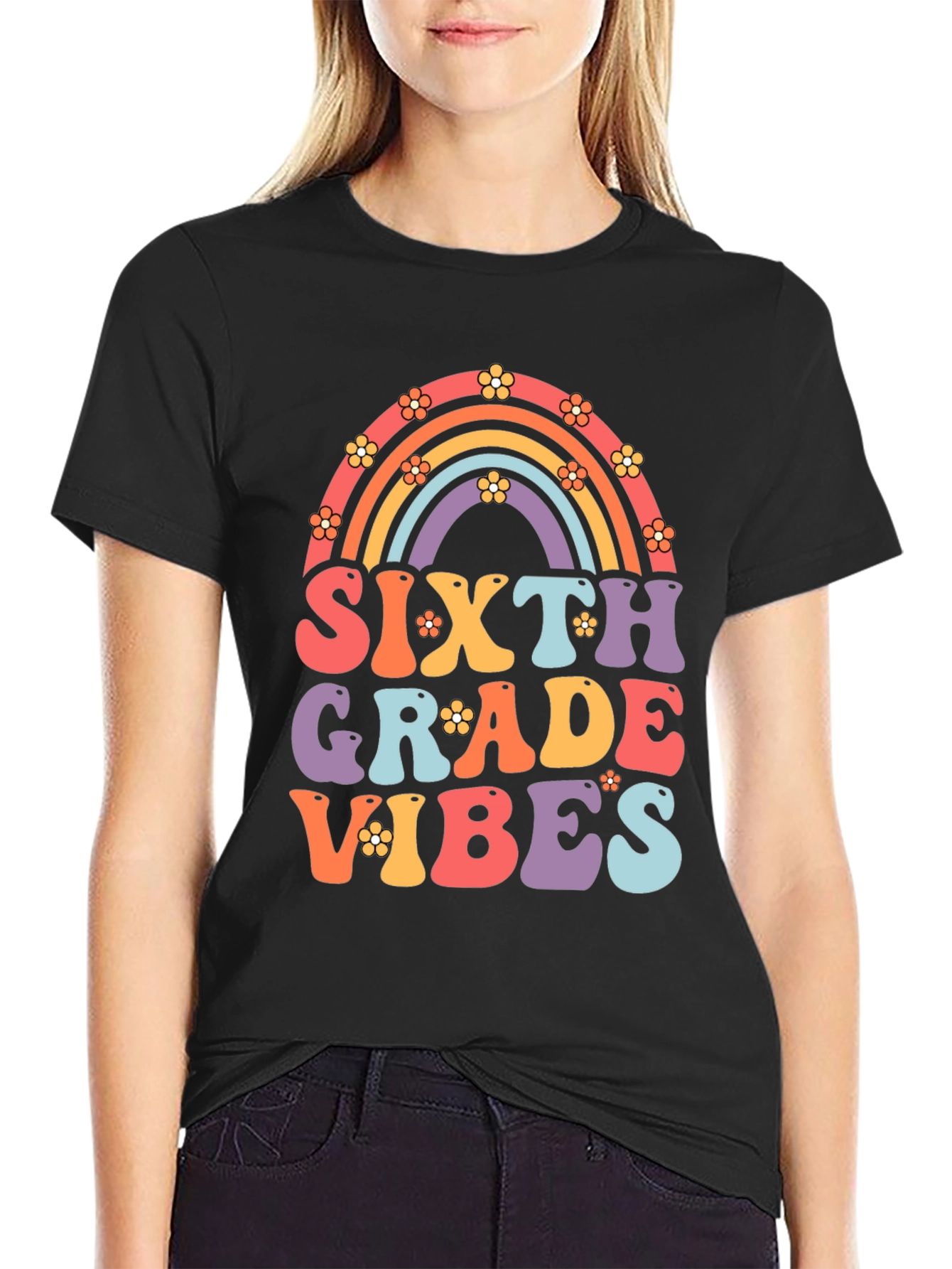 Sixth Grade Vibes Retro Rainbow T-Shirt