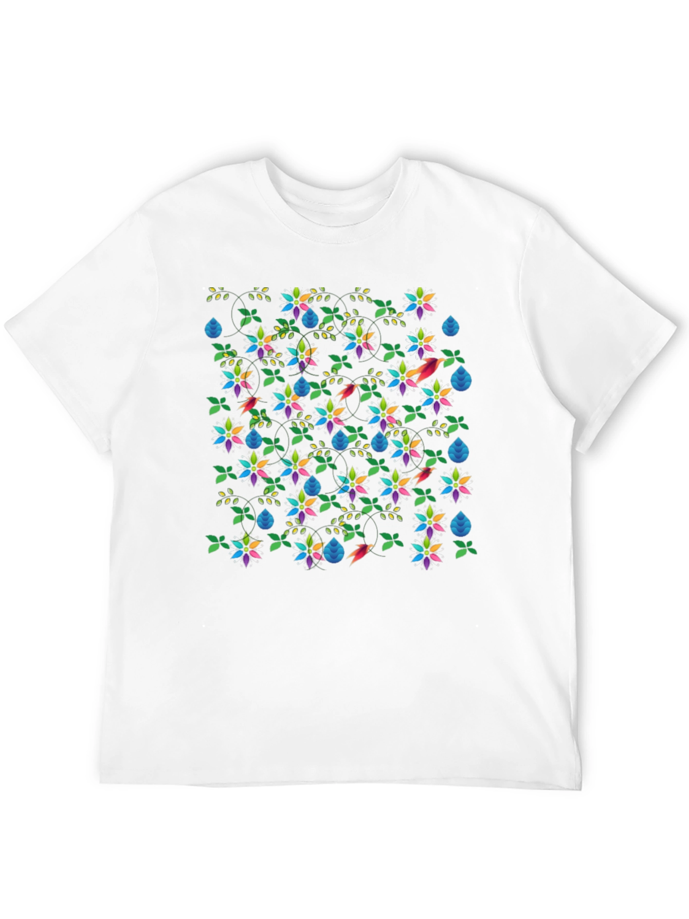 Floral & Fauna Print Black T-Shirt
