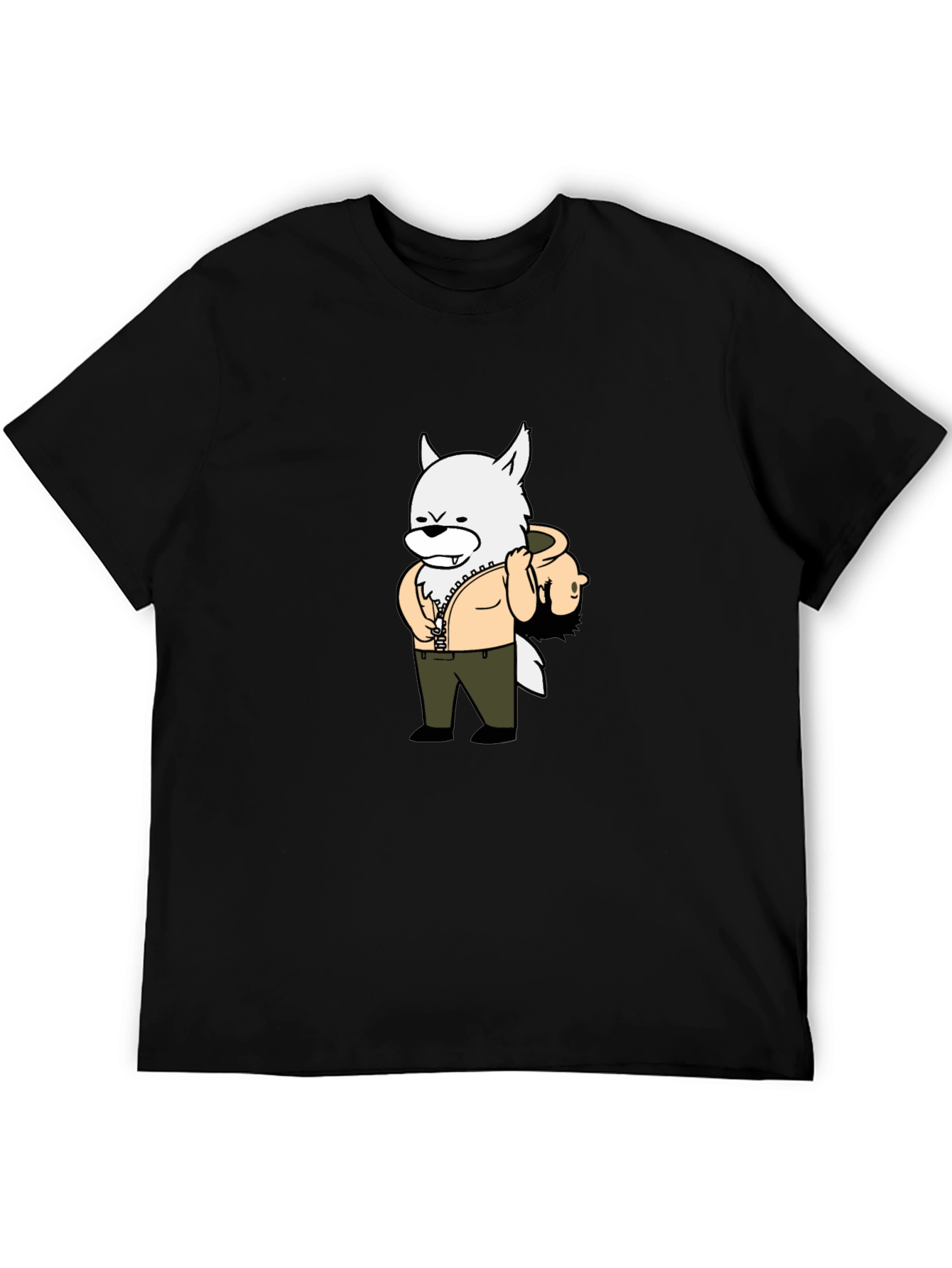 Cartoon Wolf Graphic Tee - Black