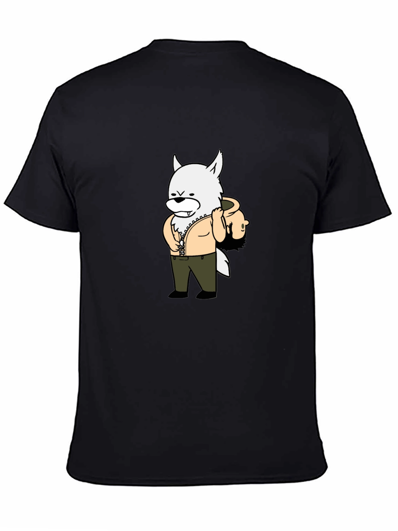 Cartoon Wolf Graphic Tee - Black