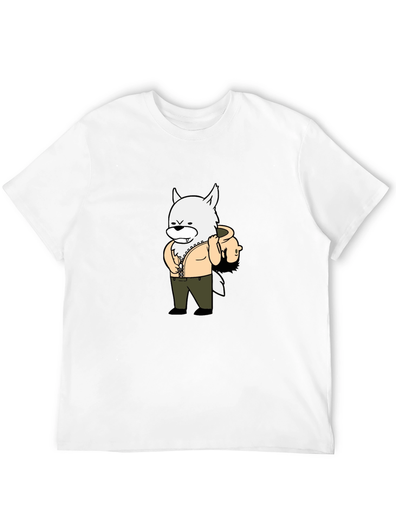 Cartoon Wolf Graphic Tee - Black