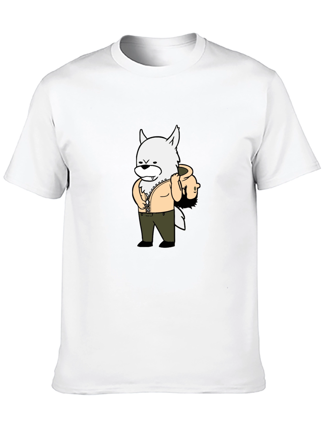 Cartoon Wolf Graphic Tee - Black