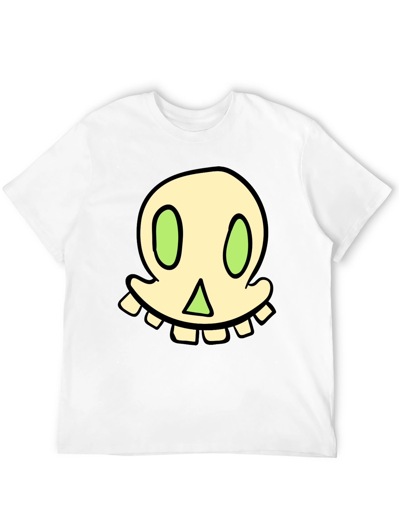 Cartoon Skull Graphic Tee - Black Cotton Blend