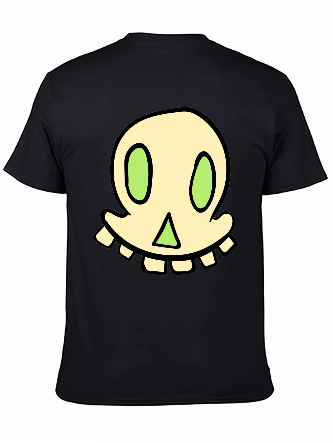 Cartoon Skull Graphic Tee - Black Cotton Blend
