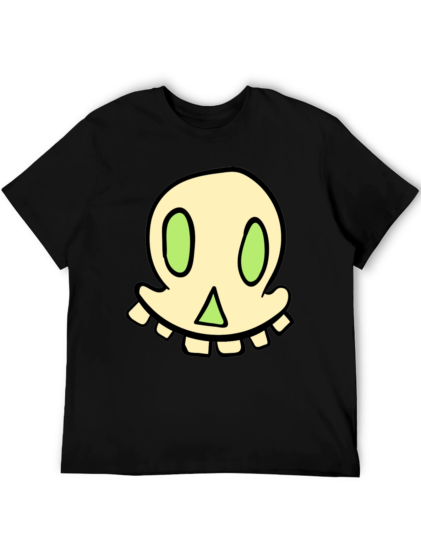 Cartoon Skull Graphic Tee - Black Cotton Blend