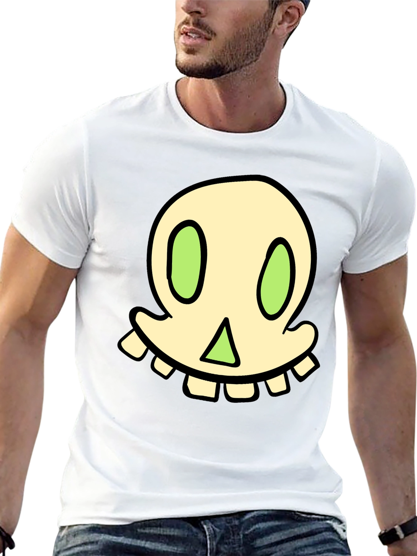 Cartoon Skull Graphic Tee - Black Cotton Blend
