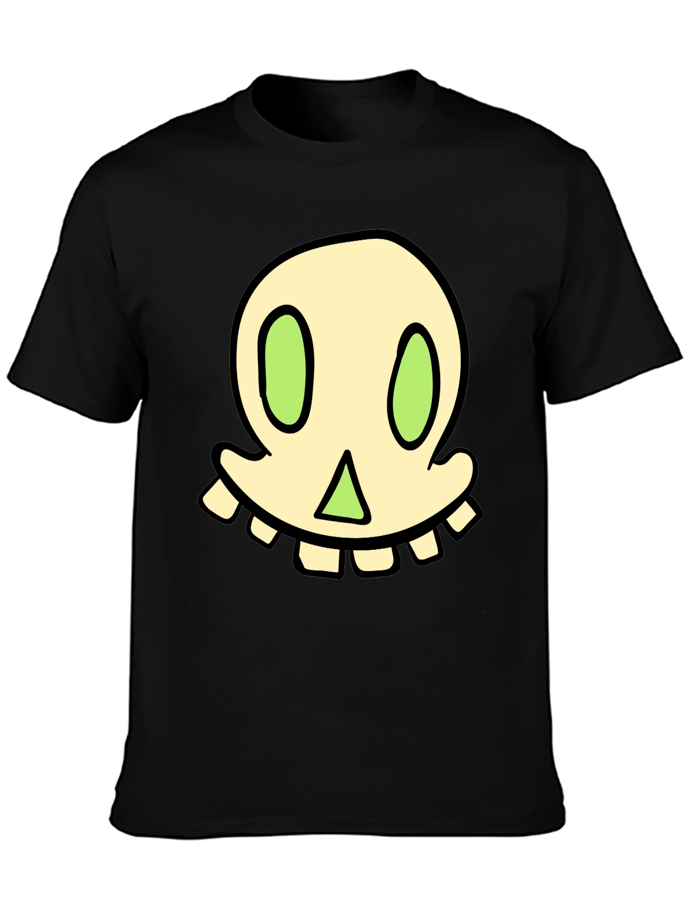 Cartoon Skull Graphic Tee - Black Cotton Blend