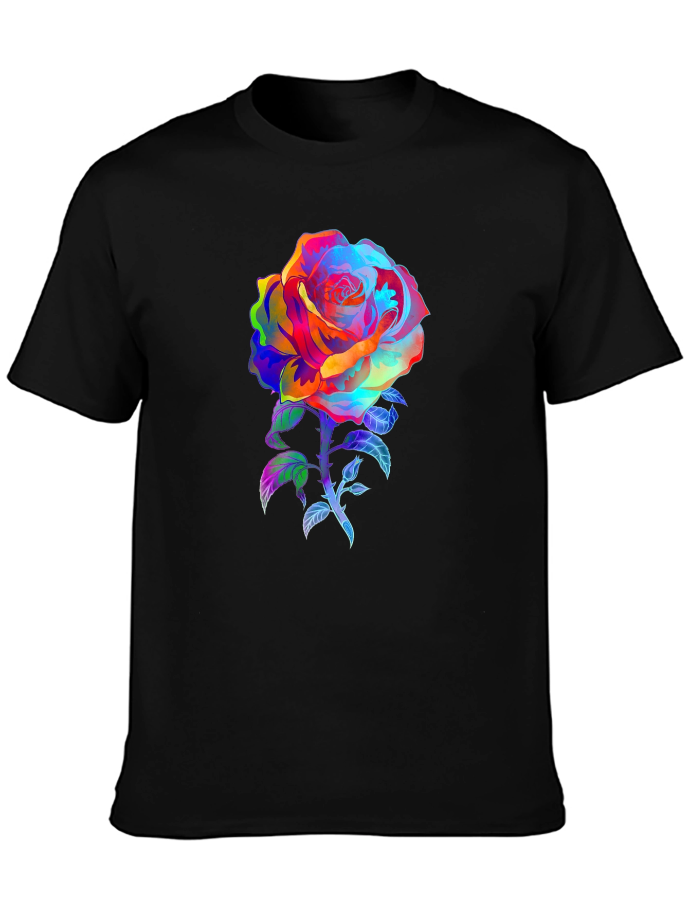 Rainbow Rose Graphic Tee - Vivid Floral Print