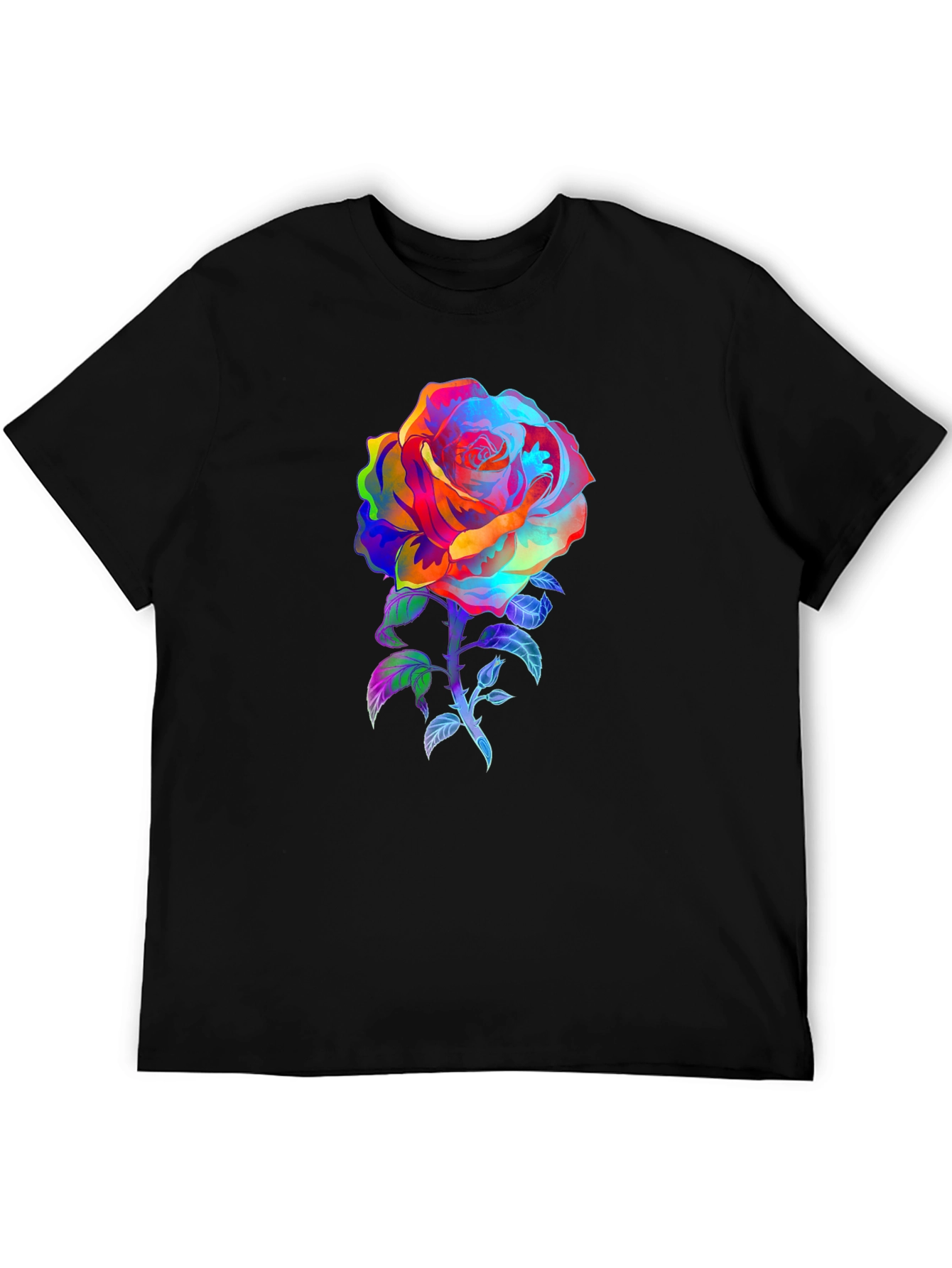 Rainbow Rose Graphic Tee - Vivid Floral Print