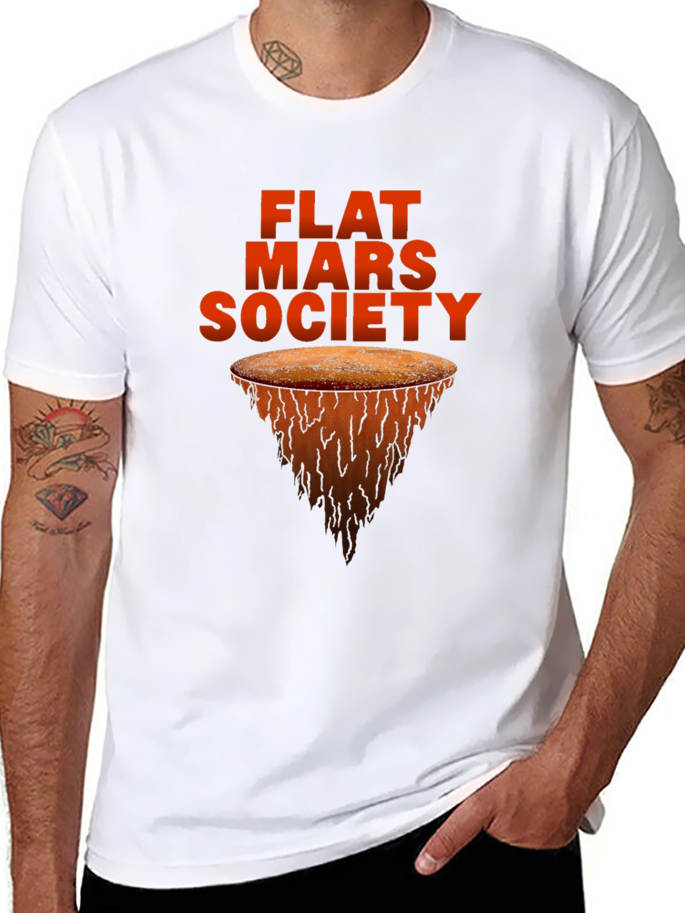 Flat Mars Society Graphic Tee - Novelty T-Shirt