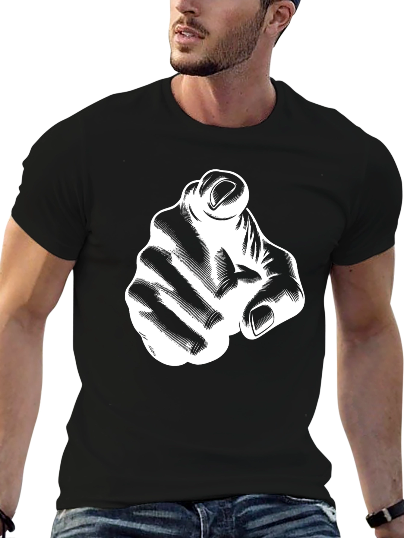 Pointing Hand Graphic Tee - Black Cotton T-Shirt