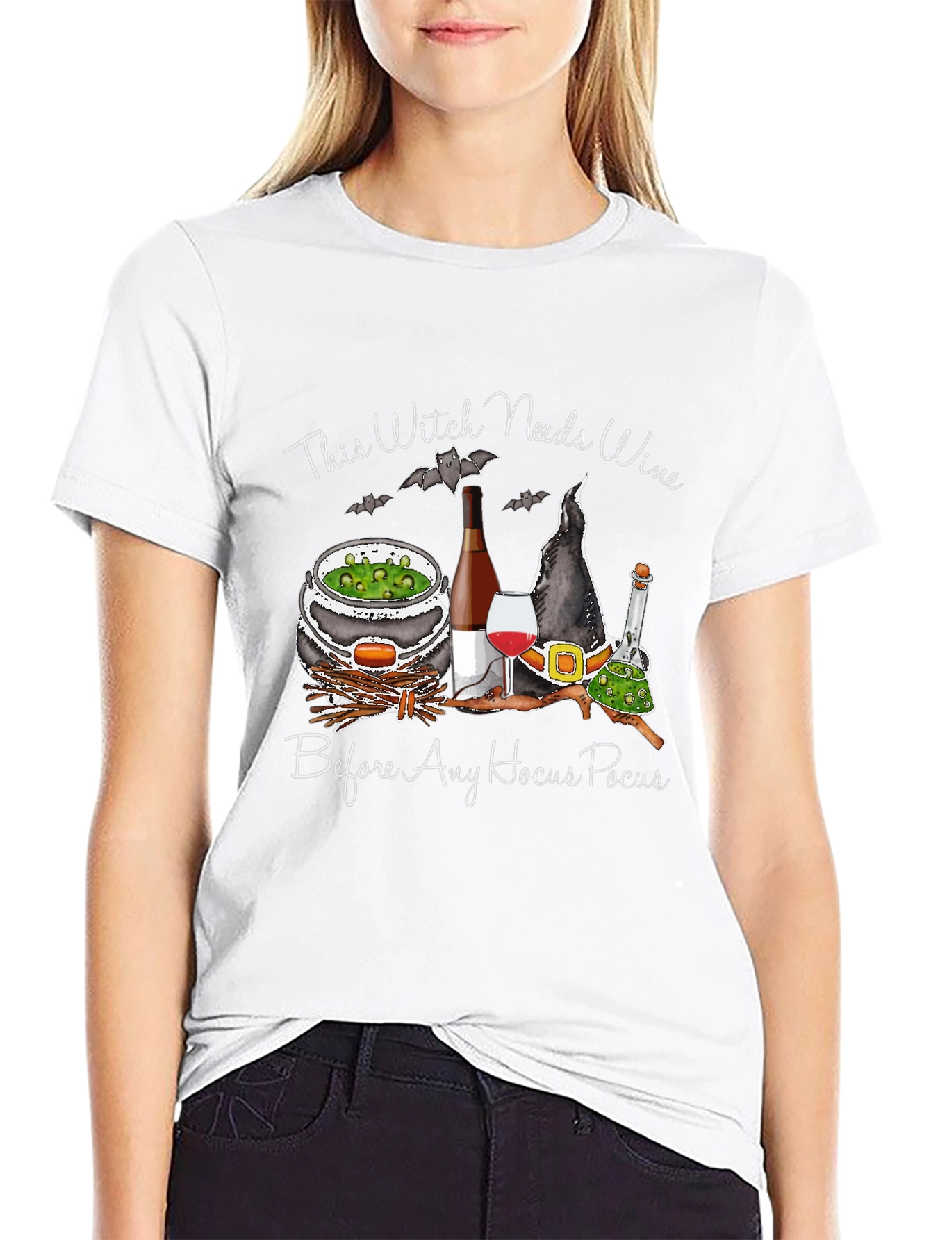 Witch Needs Wine Halloween Graphic T-Shirt