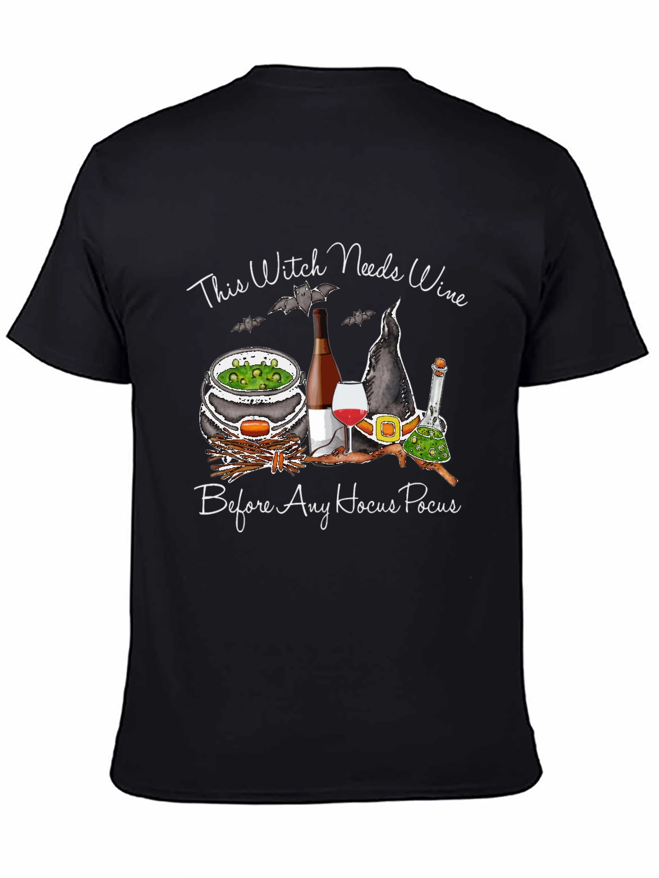 Witch Needs Wine Halloween Graphic T-Shirt