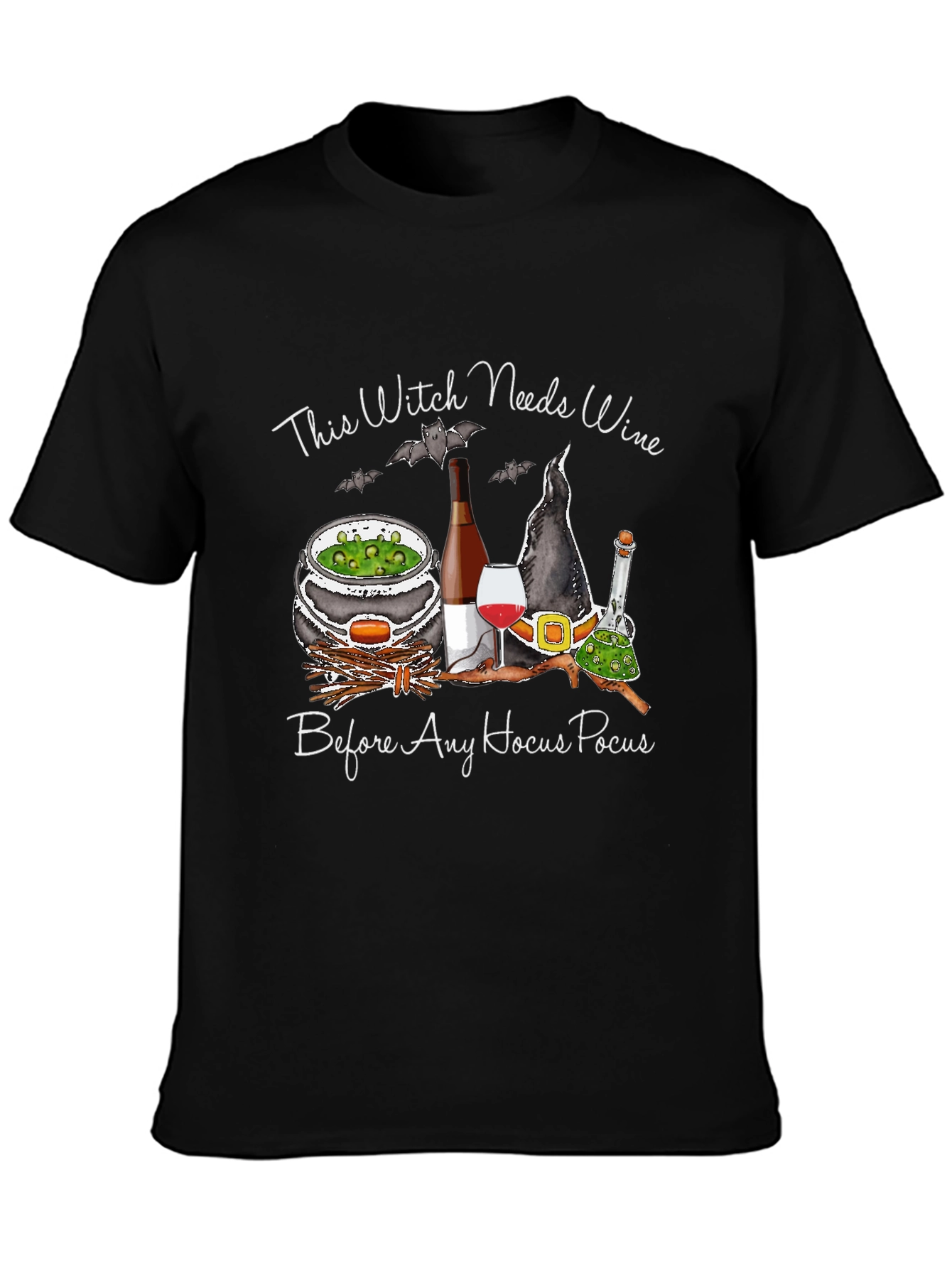 Witch Needs Wine Halloween Graphic T-Shirt