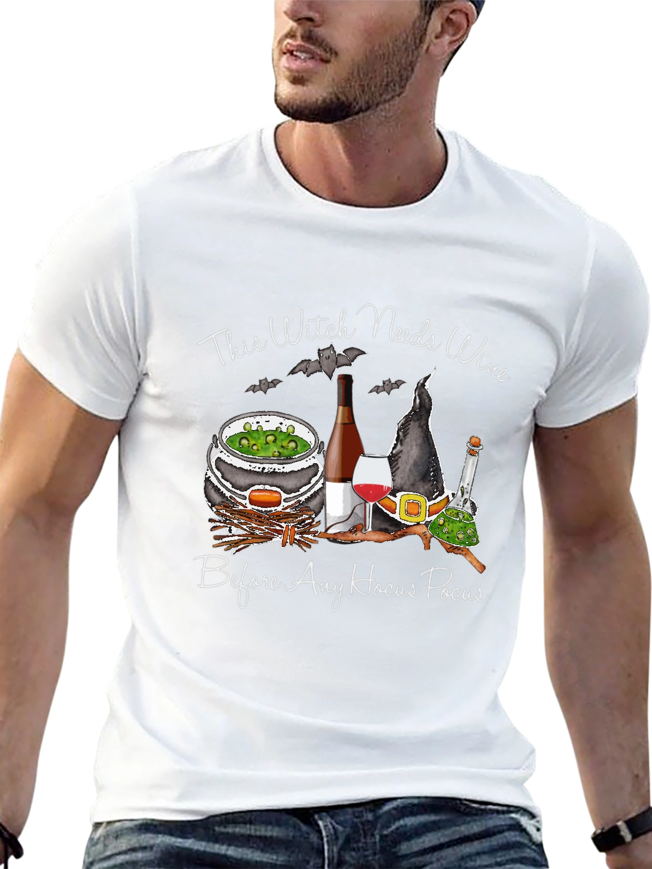 Witch Needs Wine Halloween Graphic T-Shirt