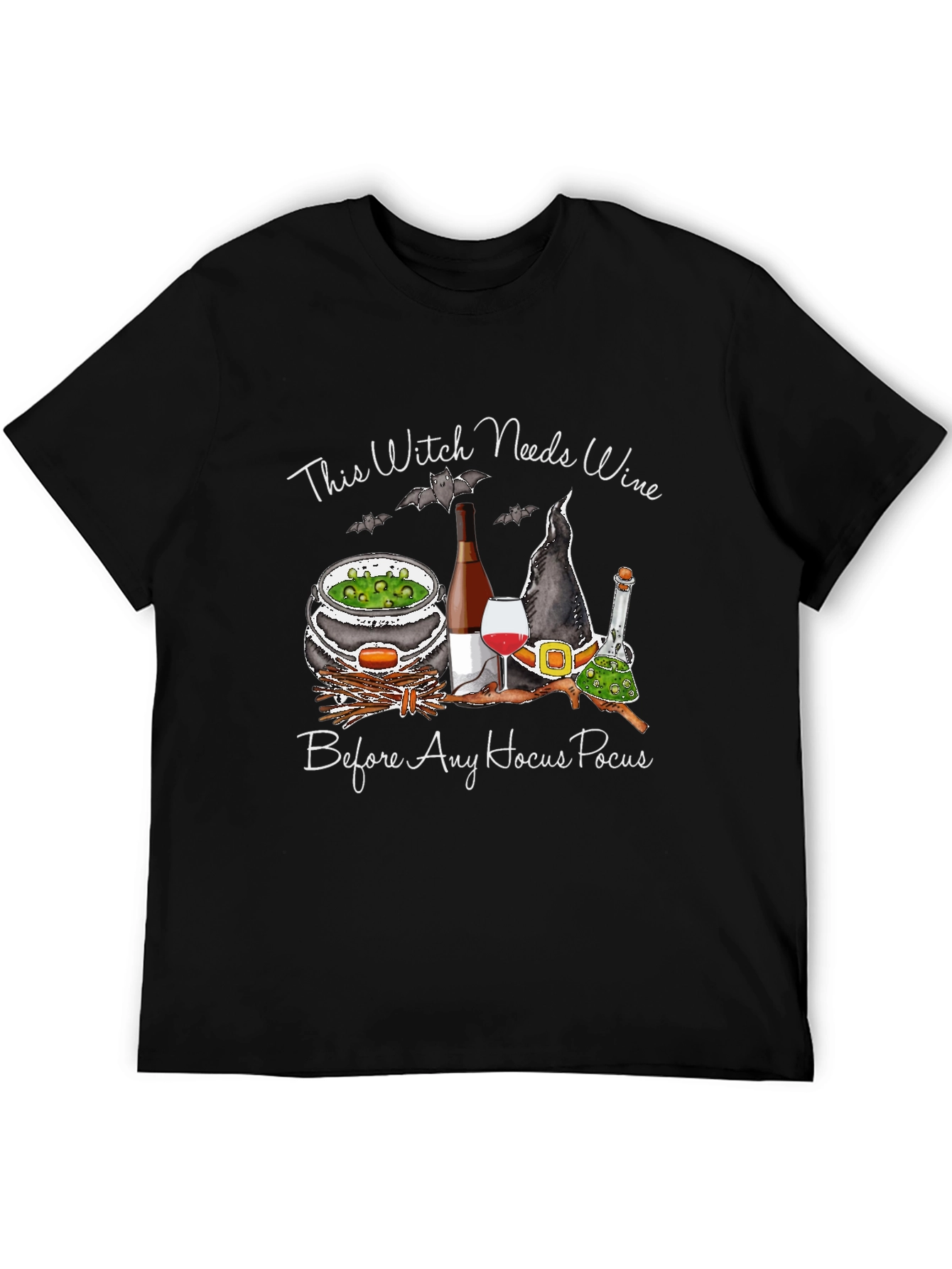 Witch Needs Wine Halloween Graphic T-Shirt