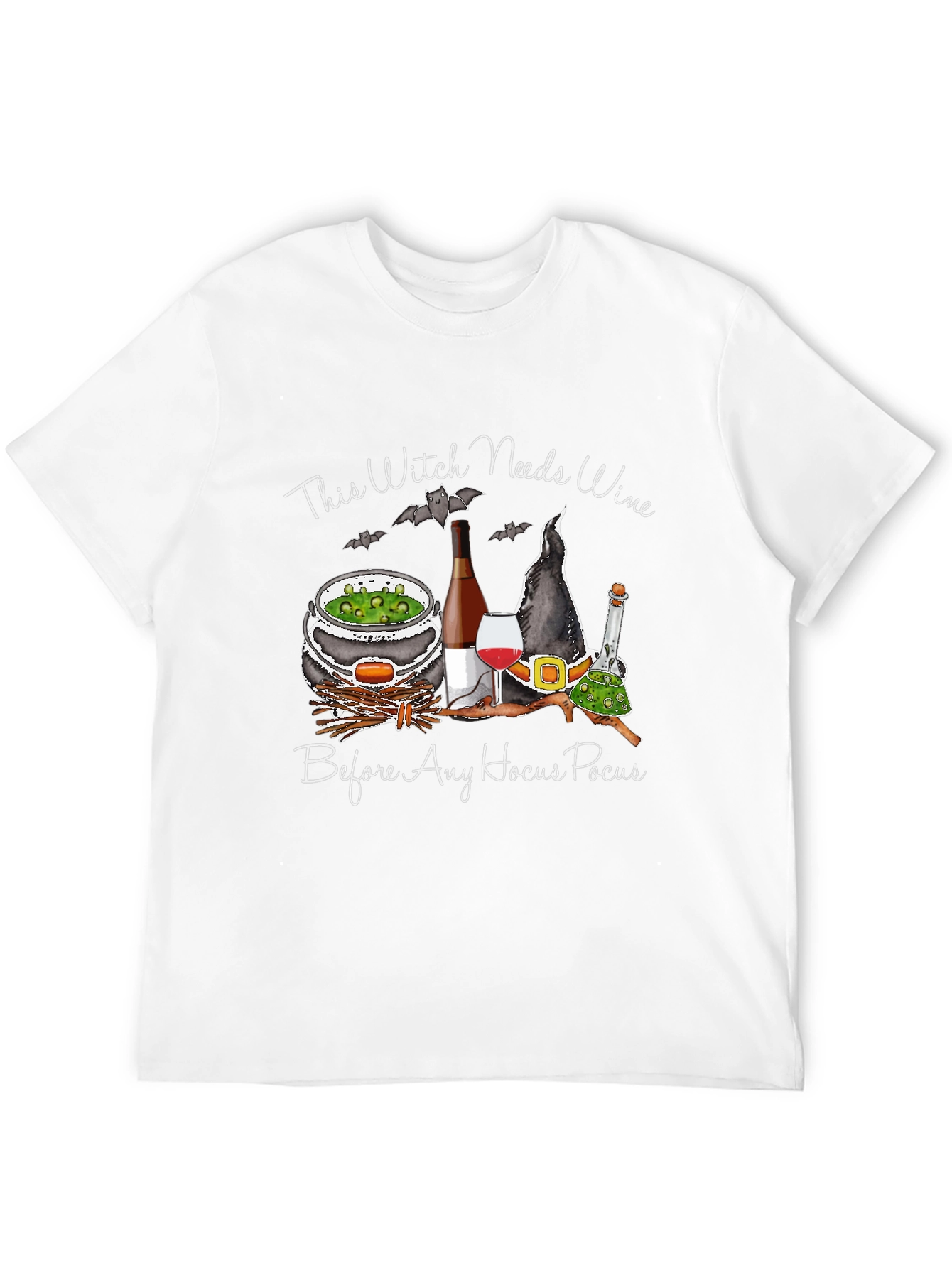Witch Needs Wine Halloween Graphic T-Shirt